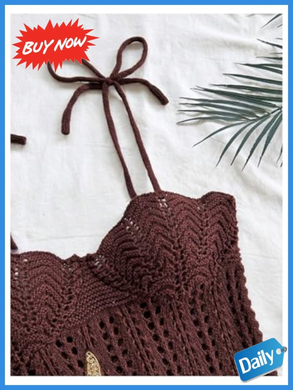 Boho Chic Starfish Crochet Mini Dress Tie Shoulder Ruffle Layered Sleeveless - Picture 4 of 4